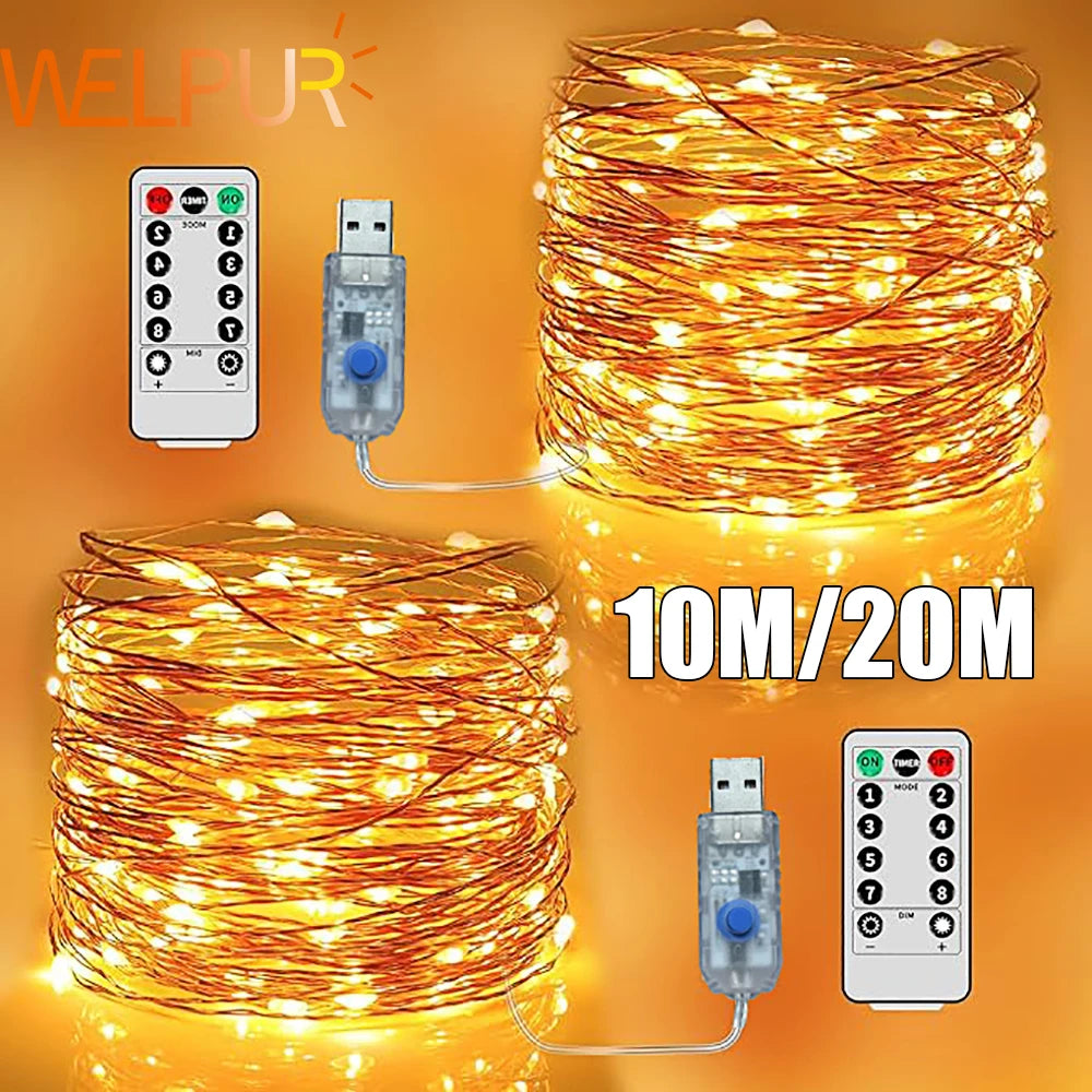 Waterproof USB LED Copper Wire Fairy Lights with Remote